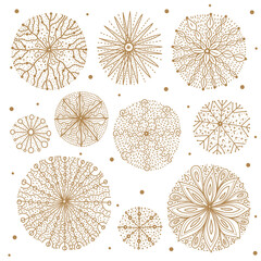 Gold magic snowflakes. Decorative set.