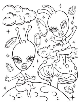 Alien stoner coloring page. Vector coloring for adult