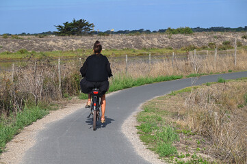 Cycliste sur une piste cyclable sur l'Ile de Ré