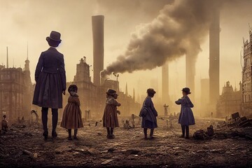 Victorian children in a dystopic polluted city