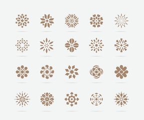 Set of golden abstract flower vector symbols