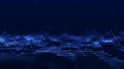 Connection concepts The Internet network comes from a polygonal connection using dots and lines, consisting of a dark blue background with space above it.