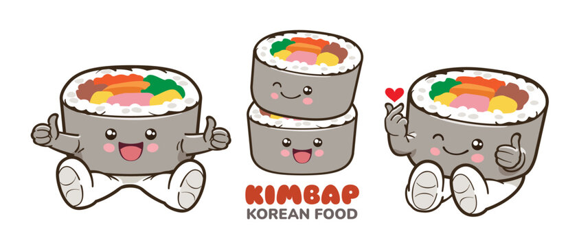 Cartoon Character Set of Kimbab or Korean Seaweed Rice Rolls