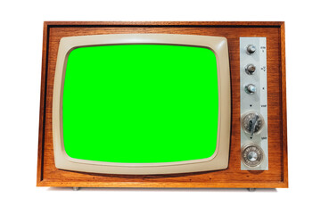 retro tv on white background with chromakey screen