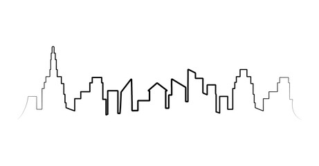 City panorama view, flat graphic vector illustration. Simple isolated outline shape, border abstract print. Urban building silhouette.