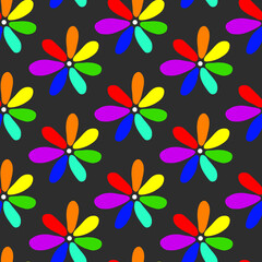 Obraz premium Seamless floral pattern. Simple camomile vector illustration. Graphic fabric print template. Doodle rainbow coloured flowers. Scrapbook or wrapping paper.