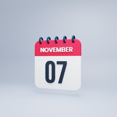November Realistic Calendar Icon 3D Rendered Date November 07