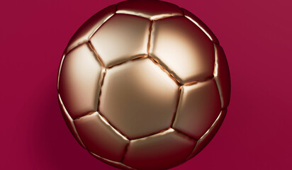 Fototapeta premium Golden football soccer ball on a burgundy background. 3D Rendering