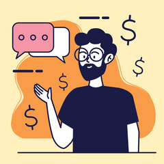 young man with speech bubbles