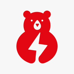 Initial Bear Power Logo Negative Space Vector Template. Bear Holding Bold Symbol
