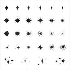 Star icons set. Twinkling stars illustration collection. Sparkles, shining burst. Christmas vector symbols isolated.