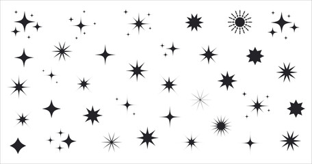 Star icons set. Twinkling stars illustration collection. Sparkles, shining burst. Christmas vector symbols isolated.