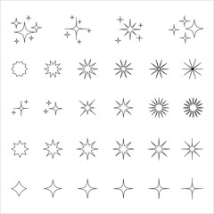 Star icons set. Twinkling stars illustration collection. Sparkles, shining burst. Christmas vector symbols isolated.