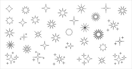Star icons set. Twinkling stars illustration collection. Sparkles, shining burst. Christmas vector symbols isolated.