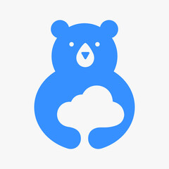 Initial Bear Cloud Logo Negative Space Vector Template. Bear Holding Cloud Symbol