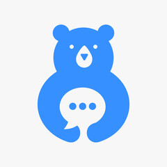 Initial Bear Chat Logo Negative Space Vector Template. Bear Holding Chat Symbol
