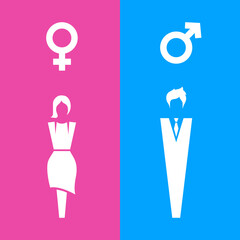 Restroom door pictograms. Woman and man public toilet colorful vector icon with gender sign