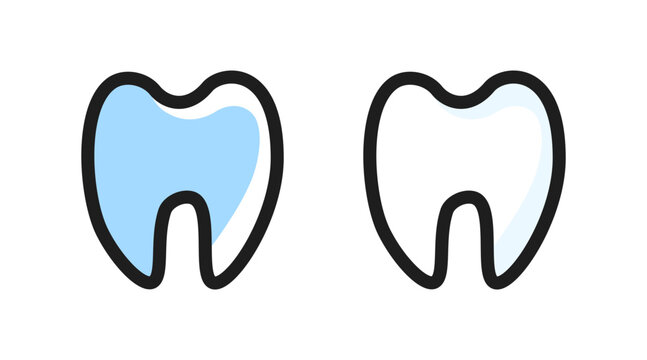 Simple outline tooth silhouette isolated on white background. Vector teeth icon set. Dentist logo design element.
