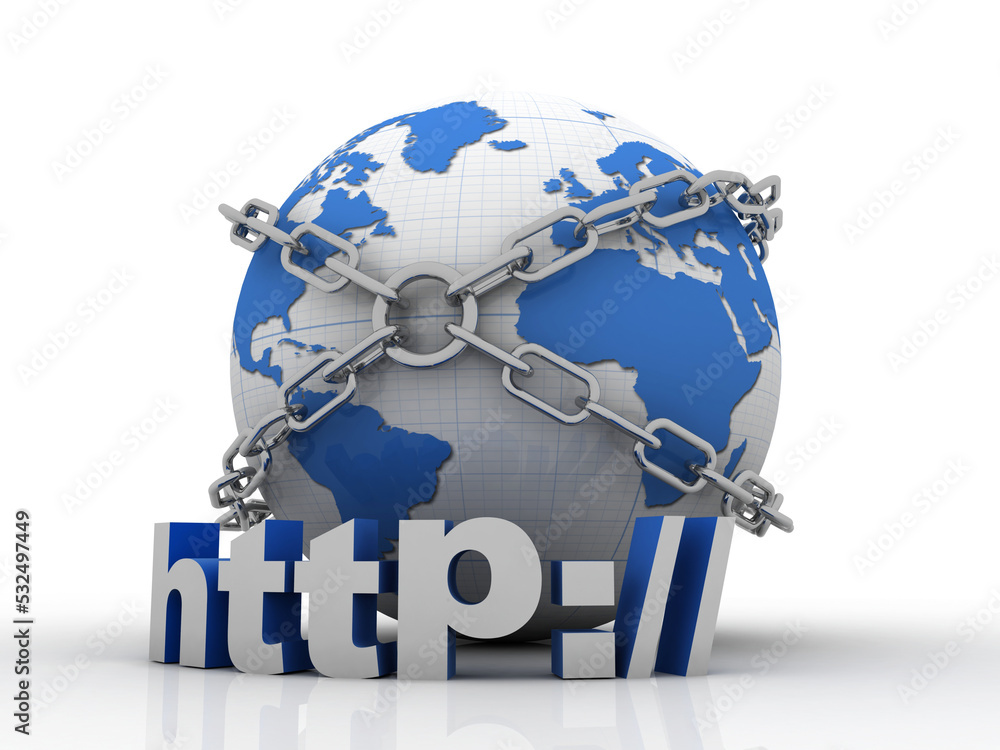 Poster 3d illustration network community concept . globe with http sign