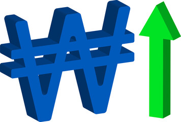 south korean won currency market value rising 3d icon