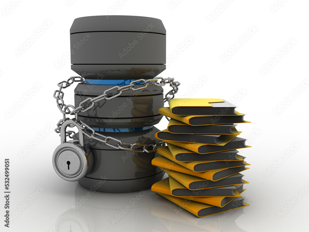 Poster 3d rendering folder connected to database lock