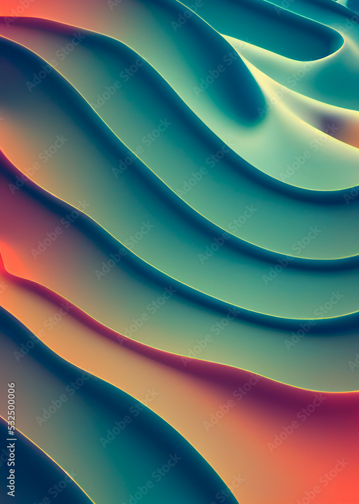 Poster gradient flow lines background on soft pastel tones, sharp edges.curved shapes with gradients, abstr