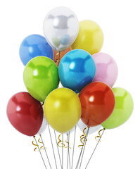 Multi colored party balloons on transparent background