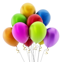 Multi colored party balloons on transparent background