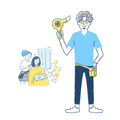 男性美容師とヘアカットシーン