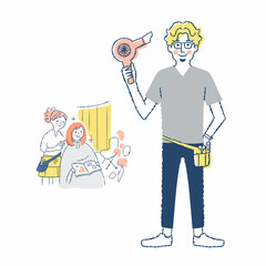 男性美容師とヘアカットシーン