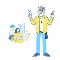 男性美容師とヘアカットシーン