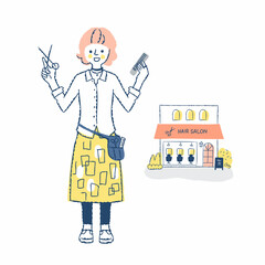 女性美容師とヘアサロン