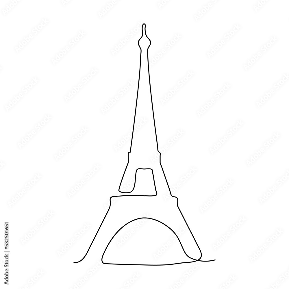 Poster paris eiffel tower continuous line. vector isolated on white.