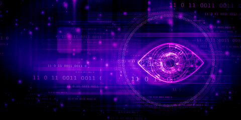 Digital composite of Eye scanning a futuristic interface
