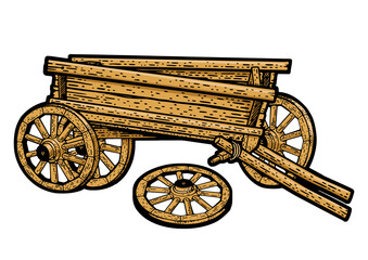 Fototapeta na wymiar Broken wooden cart sketch PNG illustration with transparent background