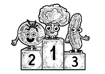 Cartoon vegetables pedestal line art sketch PNG illustration with transparent background