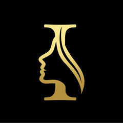 Letter I Beauty Women Face Logo Design