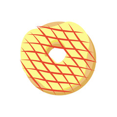 Sweet fresh donut. Vector isolated on white background. For use in postcards, brochures and covers, prints, holidays, confectionery, fabrics and packaging, flyers and labels.