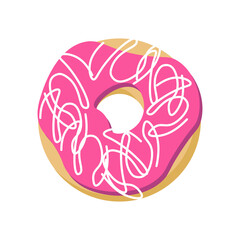 Sweet fresh donut. Vector isolated on white background. For use in postcards, brochures and covers, prints, holidays, confectionery, fabrics and packaging, flyers and labels.