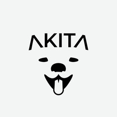 Vector Logo Illustration Akita, Simple flat vector sign, logo, symbol, print art illustration design. Logotype