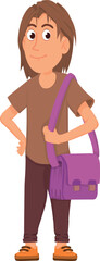 Obraz premium Male teenager cartoon character. Boy with school bag