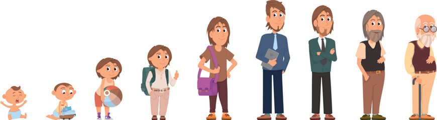 Different man ages set. Human growth stages