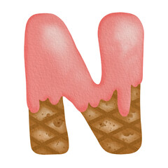 Watercolor Hand Drawn Ice Cream Alphabet N
