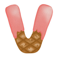Watercolor Hand Drawn Ice Cream Alphabet V