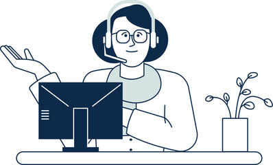 Smiling woman in headset. Customer service female worker