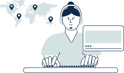 Global worldwide customer helpdesk concept. Call center worker - obrazy, fototapety, plakaty