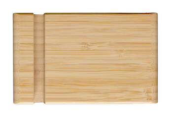 new rectangular wooden cutting board, top view, isolated on white background
