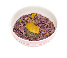 Steamed riceberry and pumpkin bowl.