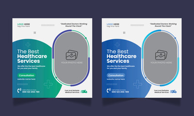 Medical healthcare social media post design and web banner template
