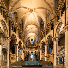 view of the altar and steps leading to the Trinity Chapel inside the Canterbury Cathedral - obrazy, fototapety, plakaty